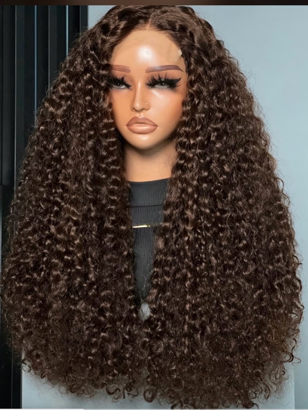 Natural Deep Brown Curly Lace Front Wig - Women Hair